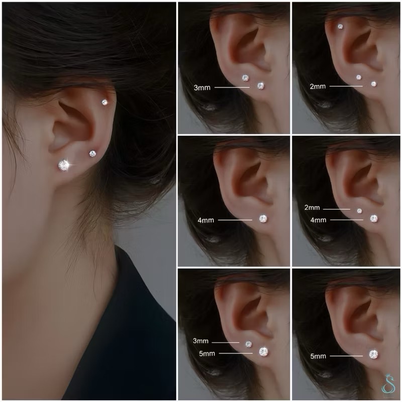 SUMMER 銀飾💫［S999足銀］精選5A超閃鋯石💎 防過敏養耳 《一對優惠價》圓珠/閃亮圓鑽 純銀養耳棒 純銀耳-細節圖5