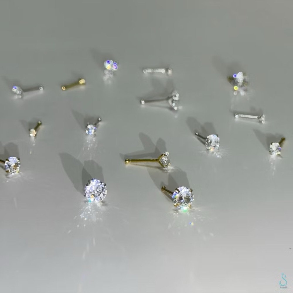 SUMMER 銀飾💫［S999足銀］精選5A超閃鋯石💎 防過敏養耳 《一對優惠價》圓珠/閃亮圓鑽 純銀養耳棒 純銀耳-細節圖2