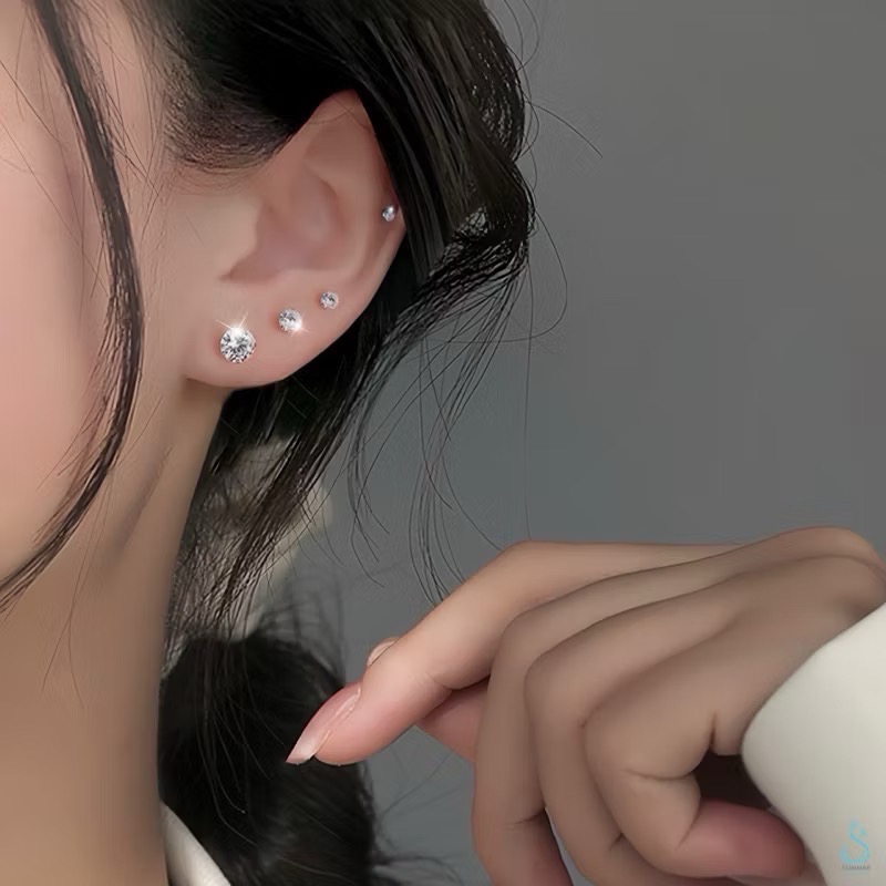 SUMMER 銀飾💫［S999足銀］精選5A超閃鋯石💎 防過敏養耳 《一對優惠價》圓珠/閃亮圓鑽 純銀養耳棒 純銀耳-細節圖8