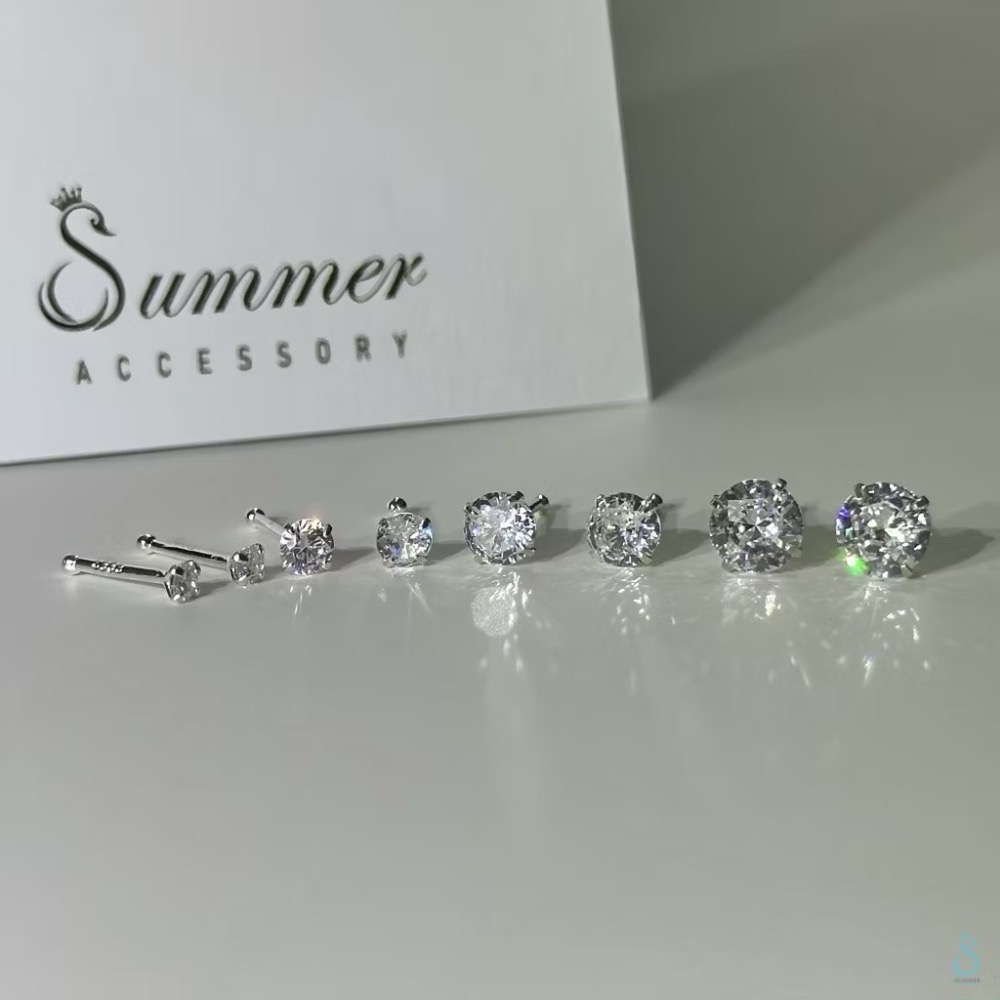 SUMMER 銀飾💫［S999足銀］精選5A超閃鋯石💎 防過敏養耳 《一對優惠價》圓珠/閃亮圓鑽 純銀養耳棒 純銀耳-規格圖9