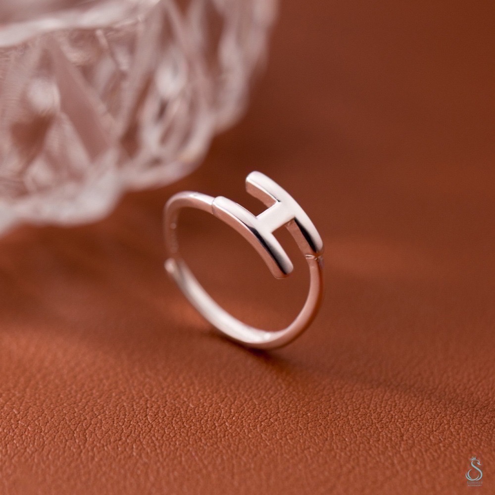 SUMMER 銀飾💫［925純銀］時尚H字母戒 純銀戒指-細節圖2