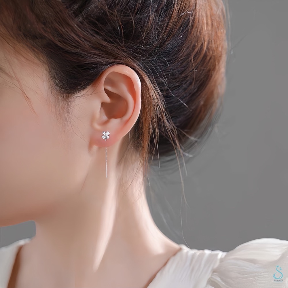 SUMMER 銀飾💫［925純銀］🍀幸運草耳線 純銀耳環 純銀耳線-細節圖4