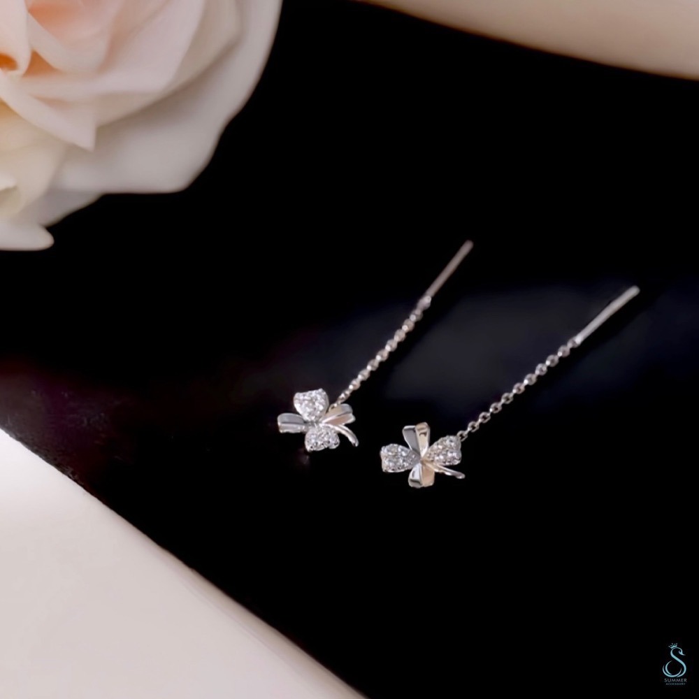 SUMMER 銀飾💫［925純銀］🍀幸運草耳線 純銀耳環 純銀耳線-細節圖6