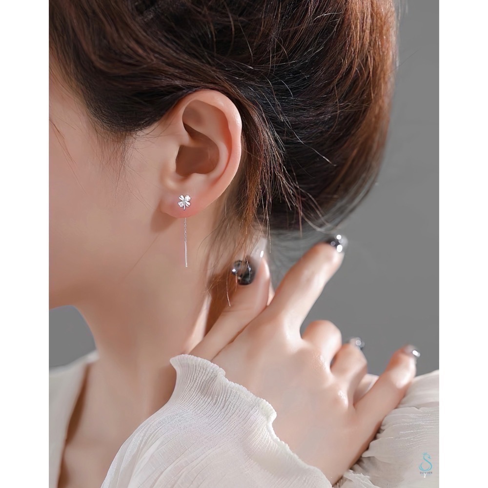 SUMMER 銀飾💫［925純銀］🍀幸運草耳線 純銀耳環 純銀耳線-細節圖8