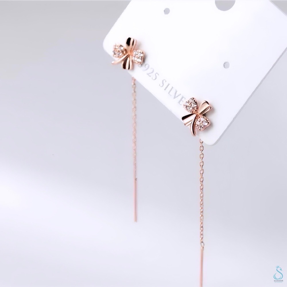 SUMMER 銀飾💫［925純銀］🍀幸運草耳線 純銀耳環 純銀耳線-細節圖9