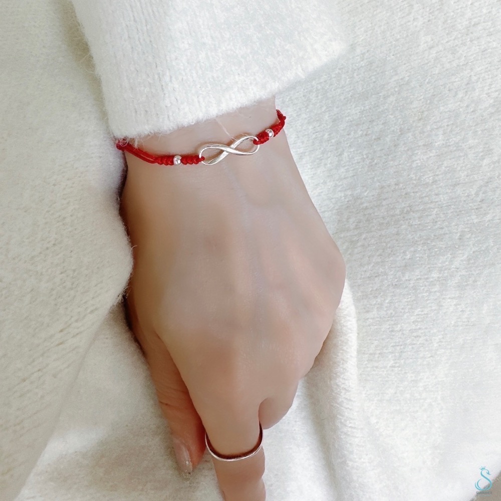 SUMMER 銀飾💫［925純銀］ ♾️️無限Lucky  手作幸運紅繩 避邪黑繩 情侶款 閨蜜款 純銀手鏈-細節圖4