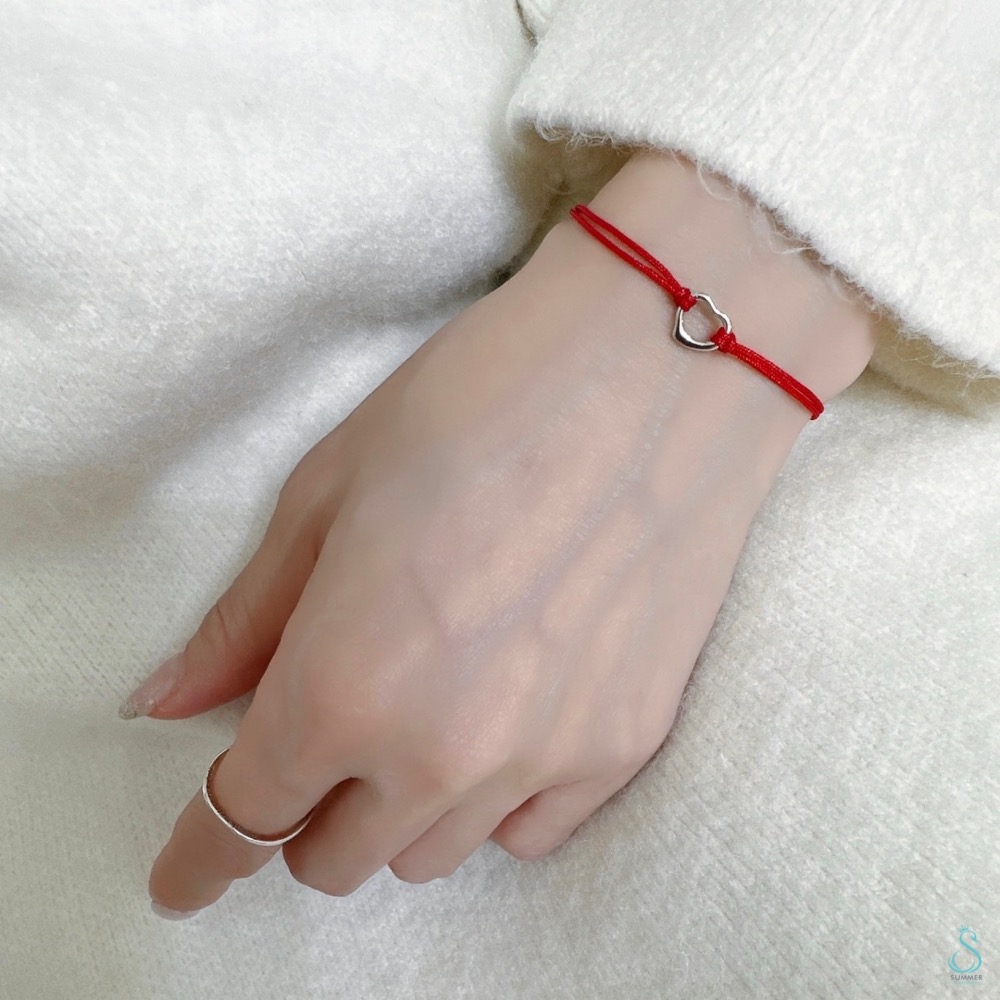 SUMMER 銀飾💫［925純銀］本命年紅繩手鍊 簡約心形手作紅繩手鏈 幸運紅繩 純銀手鏈-細節圖5