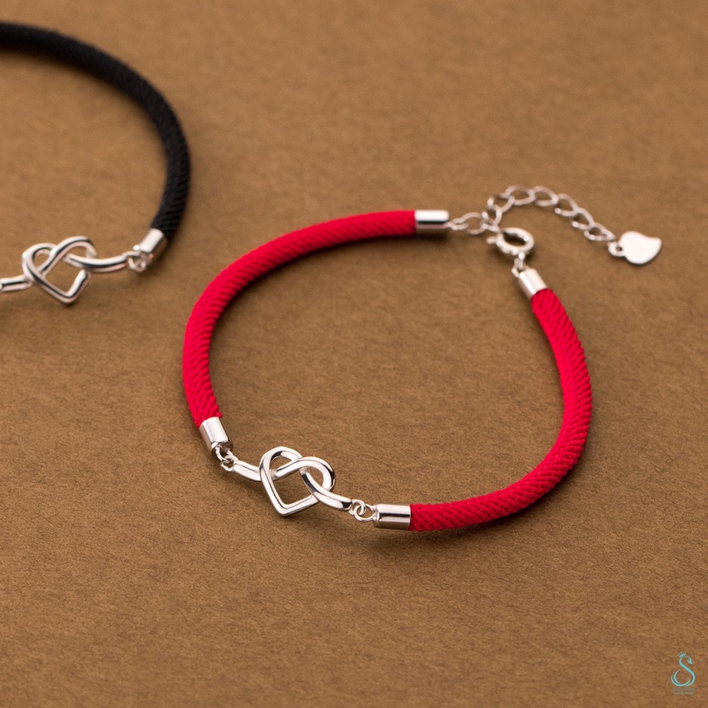 SUMMER 銀飾💫［925純銀］本命年紅繩手鍊  祈福幸運手繩 交織愛心純銀手繩 避邪黑繩 情侶 閨蜜款-細節圖2