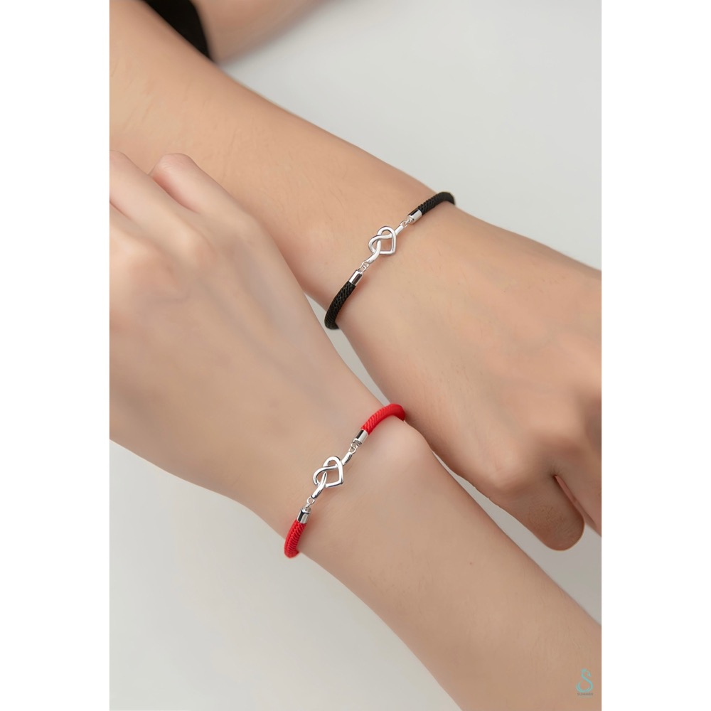 SUMMER 銀飾💫［925純銀］本命年紅繩手鍊  祈福幸運手繩 交織愛心純銀手繩 避邪黑繩 情侶 閨蜜款-細節圖5