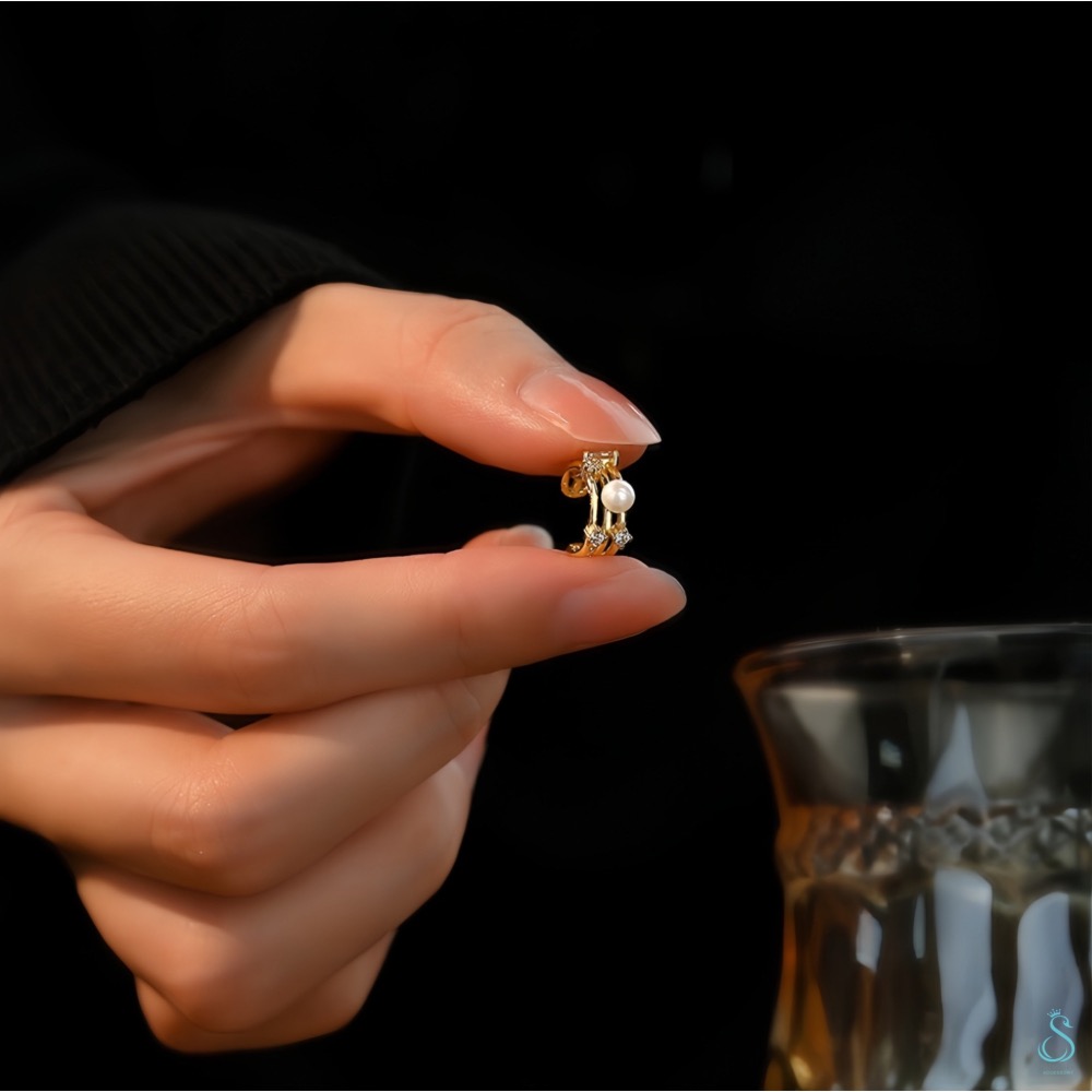 SUMMER 銀飾💫［925純銀］法式復古珍珠鑽圈耳夾 耳骨夾 純銀耳環-細節圖8