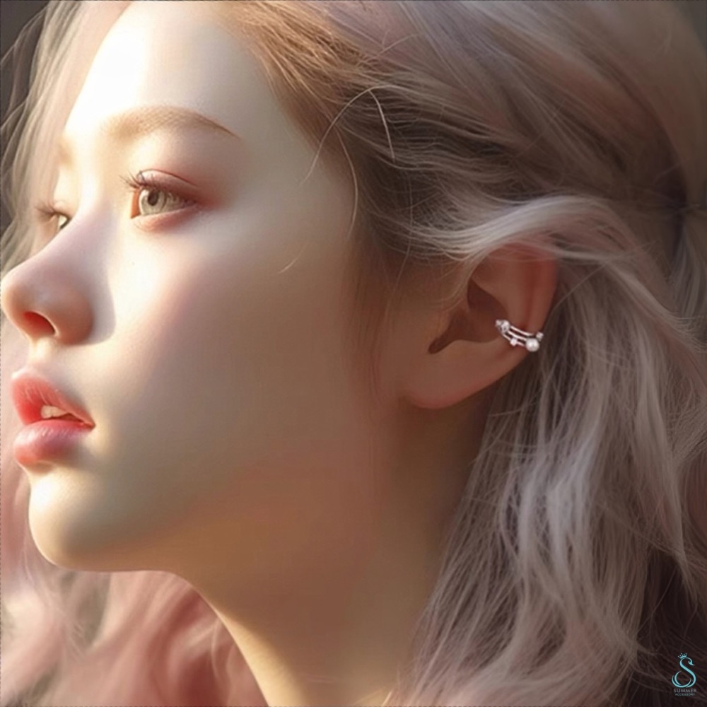 SUMMER 銀飾💫［925純銀］法式復古珍珠鑽圈耳夾 耳骨夾 純銀耳環-細節圖9