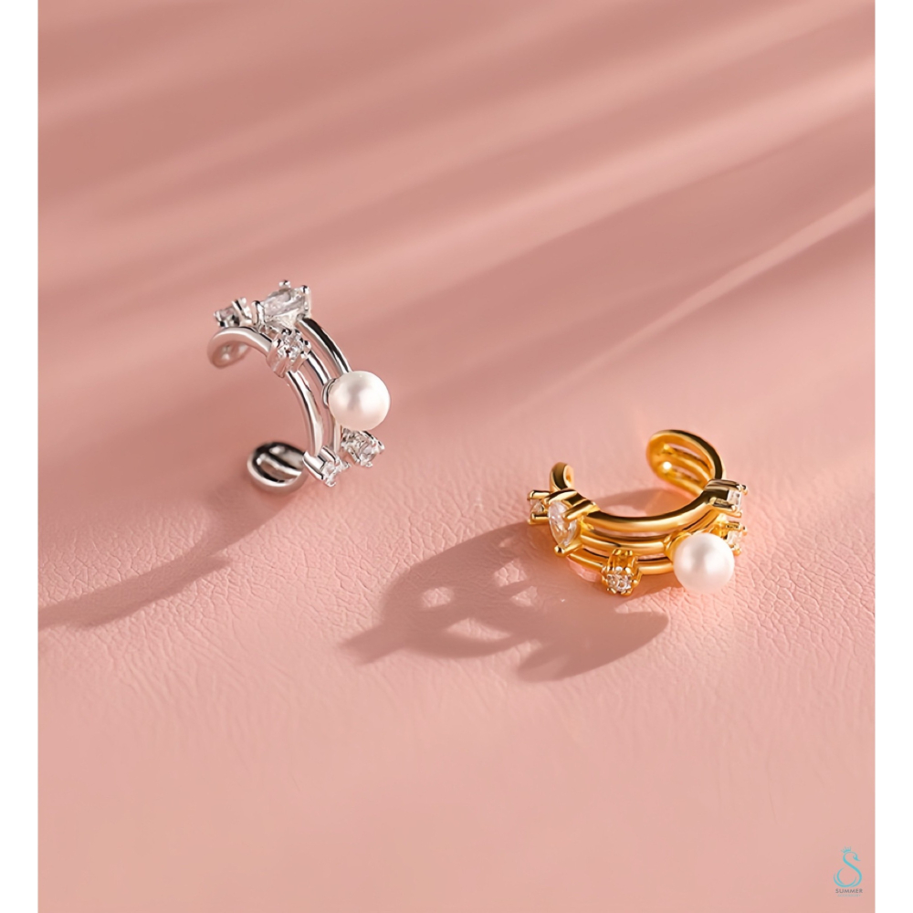 SUMMER 銀飾💫［925純銀］法式復古珍珠鑽圈耳夾 耳骨夾 純銀耳環-細節圖2