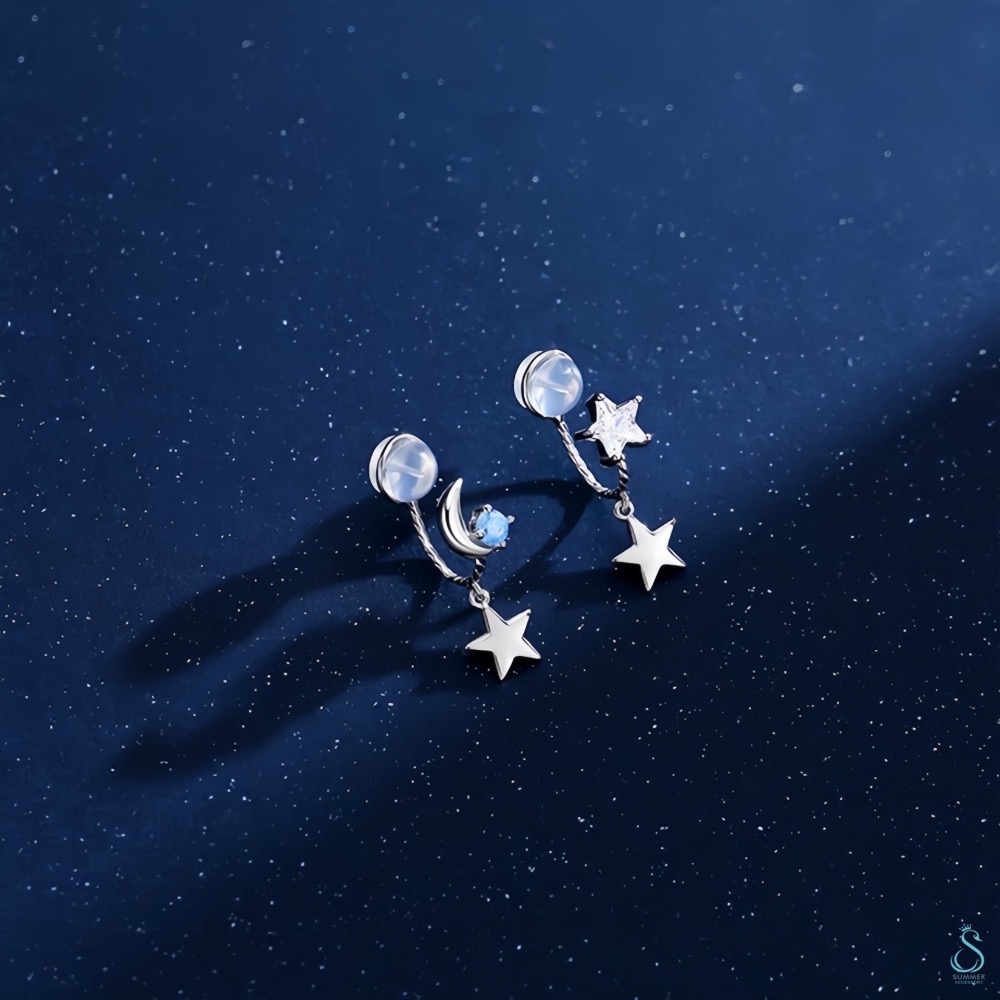 SUMMER 銀飾💫［925純銀］星月神話純銀耳夾 無耳洞 不對稱 星星月亮耳夾耳環 無耳洞耳夾 純銀耳環-細節圖9