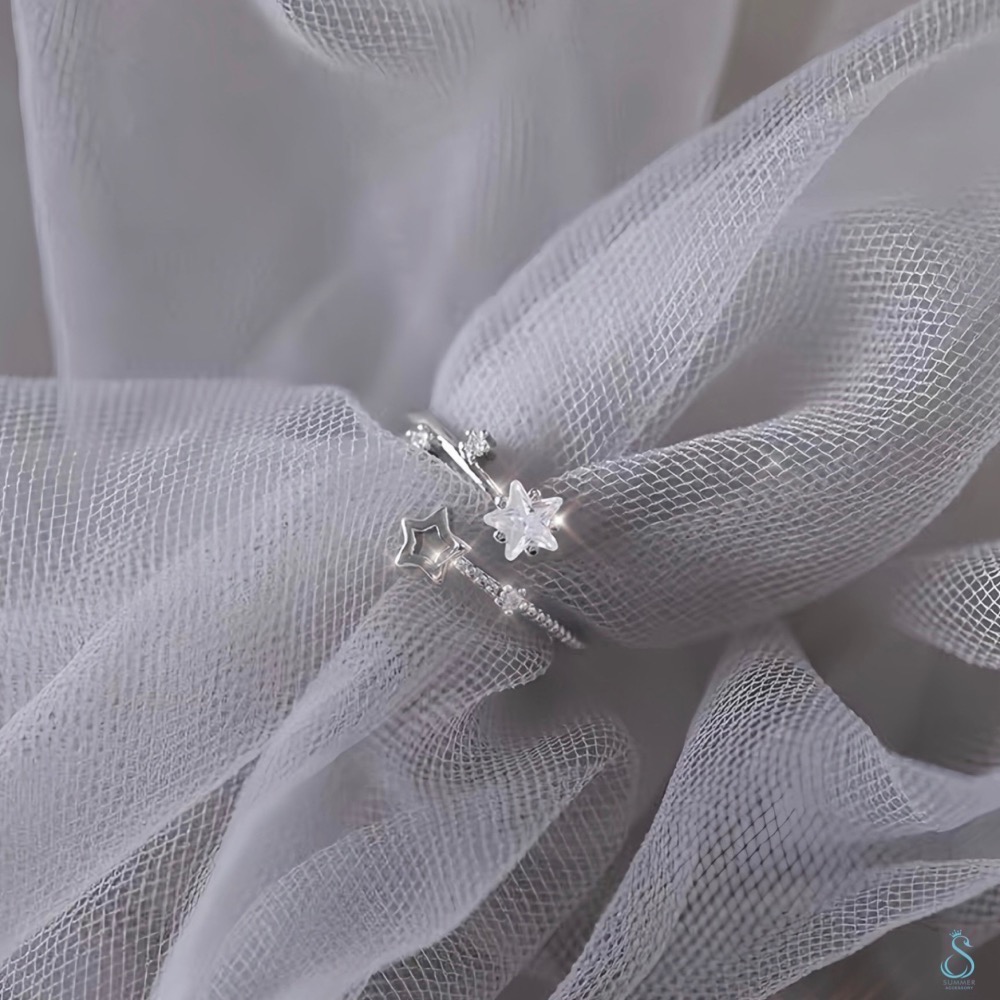 SUMMER 銀飾💫［925純銀］✨點鑽繁星 純銀戒指-細節圖3