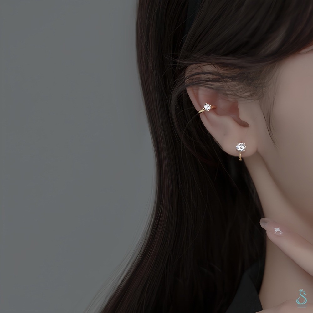 SUMMER 銀飾💫［925純銀］單鑽曲面耳夾 耳骨夾 純銀耳環-細節圖4