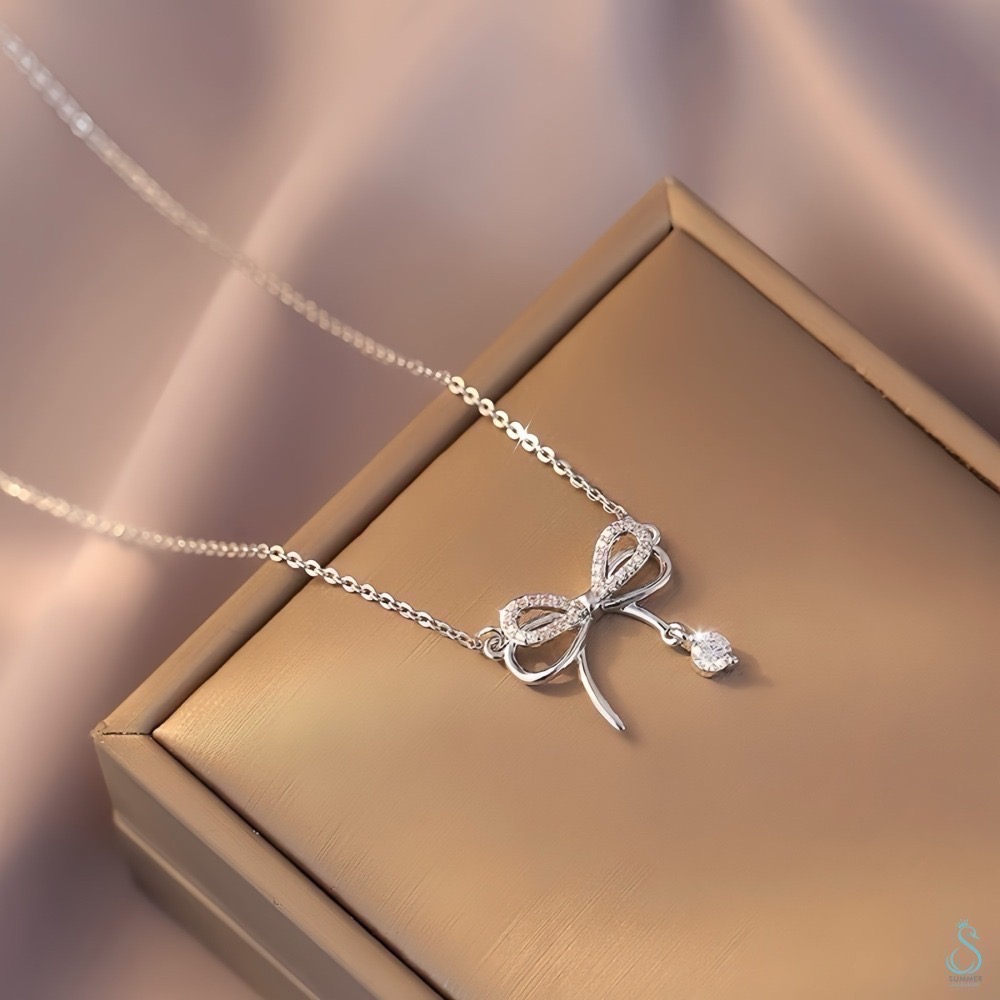 SUMMER韓 銀飾💫［925純銀］🎀韓式鑲鑽層次蝴蝶結 純銀項鍊-細節圖8