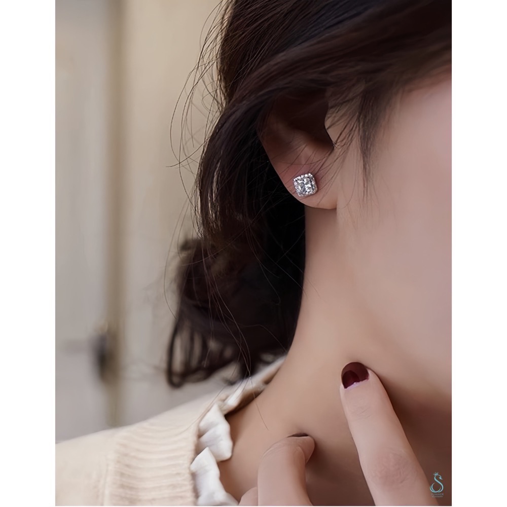 SUMMER 銀飾💫［925純銀］精緻閃耀 莫桑石方鑽耳環 純銀耳環-細節圖6