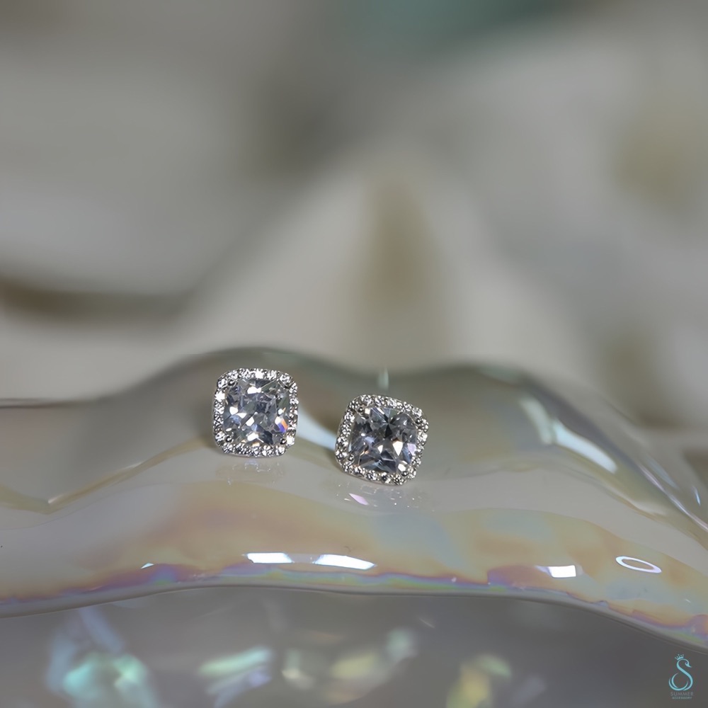 SUMMER 銀飾💫［925純銀］精緻閃耀 莫桑石方鑽耳環 純銀耳環-細節圖3