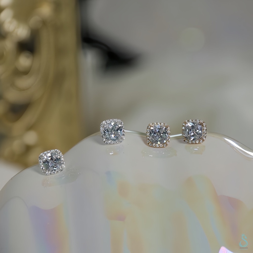 SUMMER 銀飾💫［925純銀］精緻閃耀 莫桑石方鑽耳環 純銀耳環-細節圖4