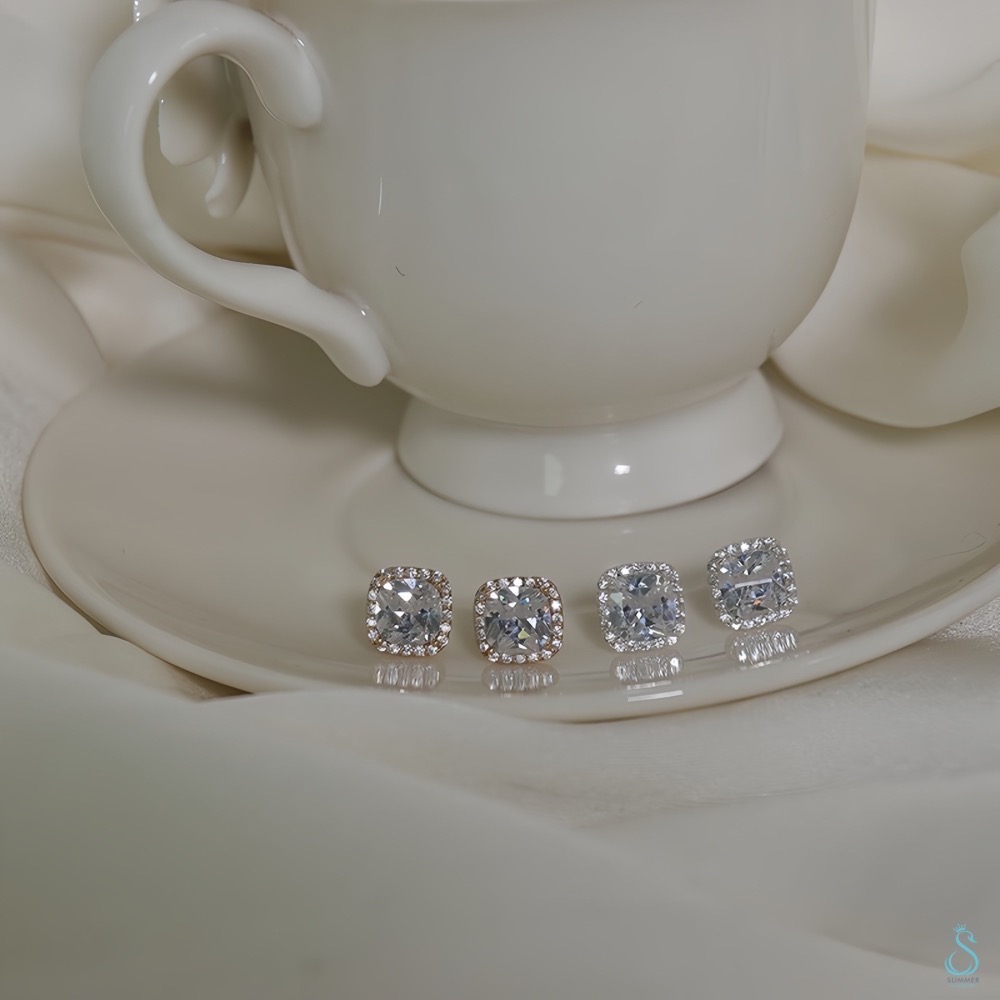 SUMMER 銀飾💫［925純銀］精緻閃耀 莫桑石方鑽耳環 純銀耳環-細節圖7