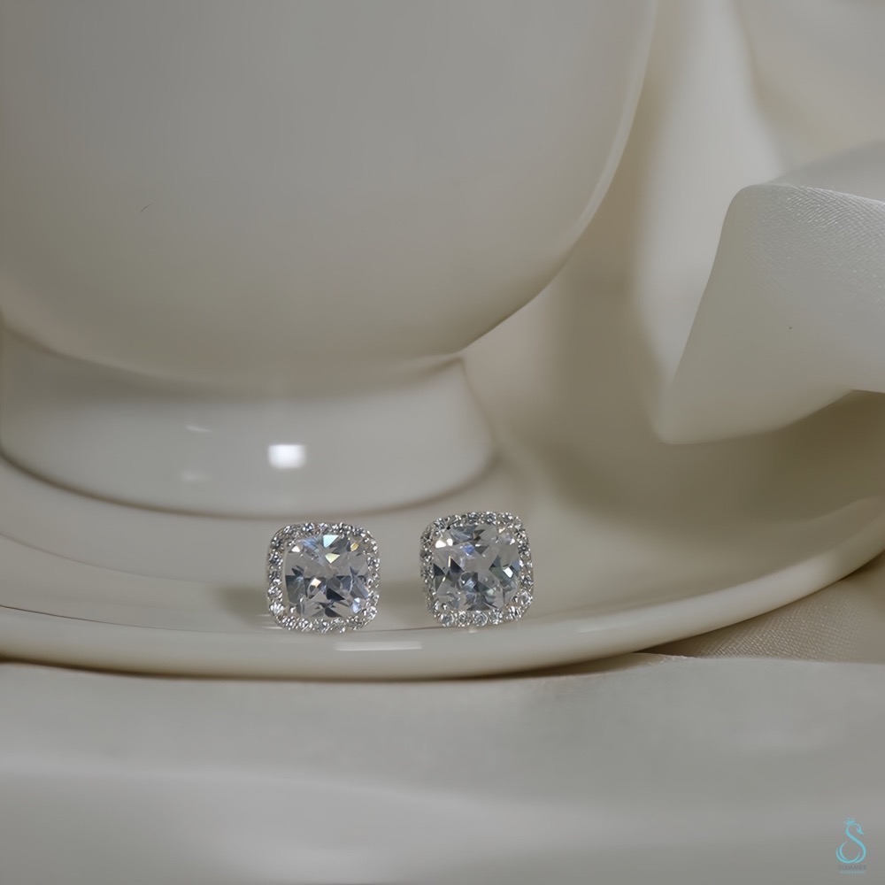 SUMMER 銀飾💫［925純銀］精緻閃耀 莫桑石方鑽耳環 純銀耳環-細節圖8