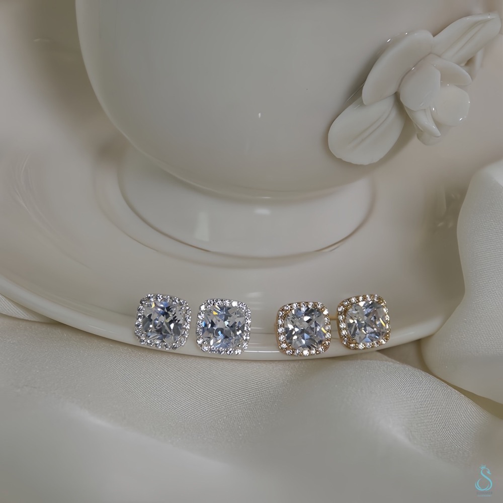 SUMMER 銀飾💫［925純銀］精緻閃耀 莫桑石方鑽耳環 純銀耳環-細節圖9