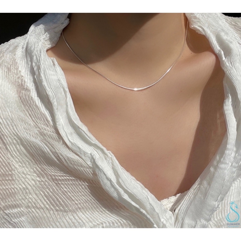 SUMMER 銀飾💫［925純銀］ 蛇骨鏈 素頸鍊 淨鍊 純銀項鍊（可自行搭配吊墜）-細節圖2