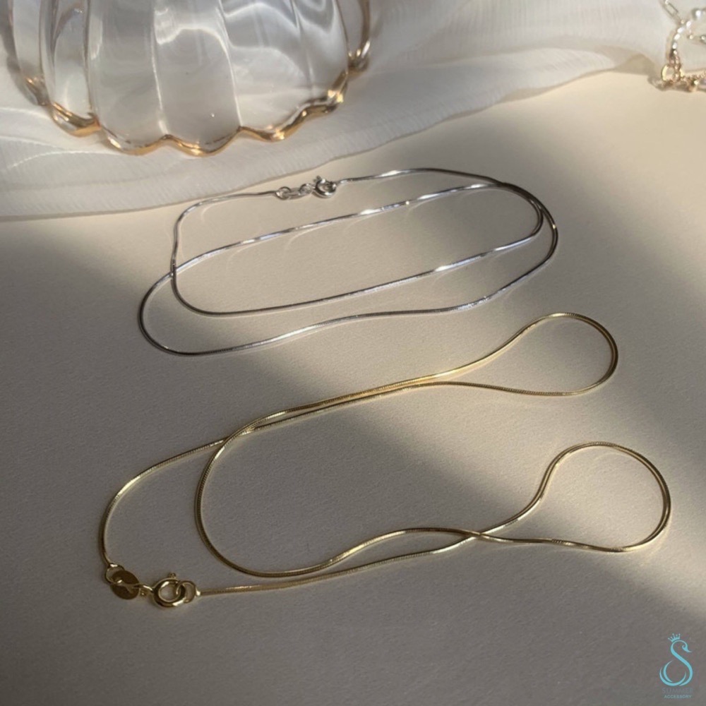 SUMMER 銀飾💫［925純銀］ 蛇骨鏈 素頸鍊 淨鍊 純銀項鍊（可自行搭配吊墜）-細節圖3