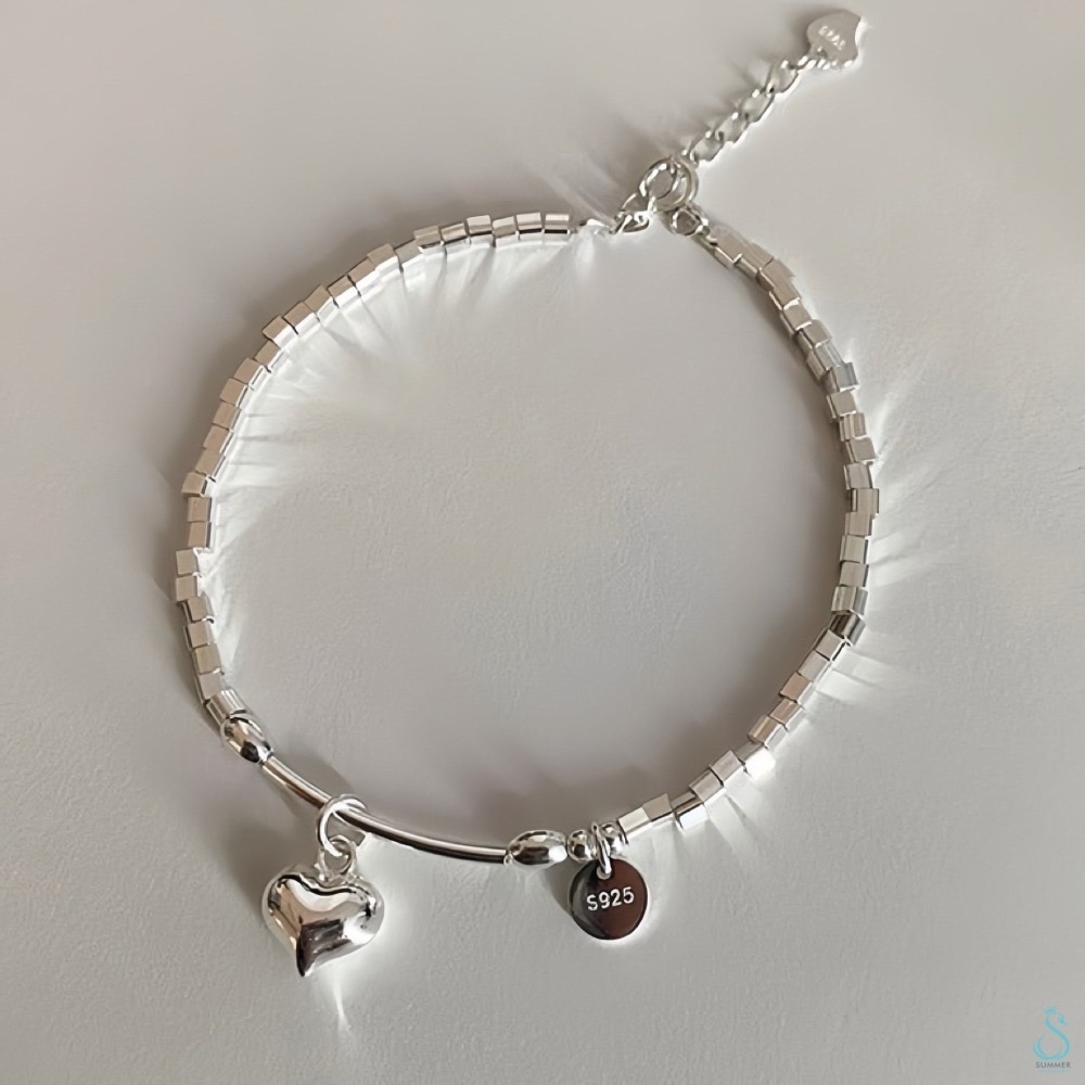 SUMMER韓 銀飾💫［925純銀］立方拼接 愛心純銀手鏈-細節圖3