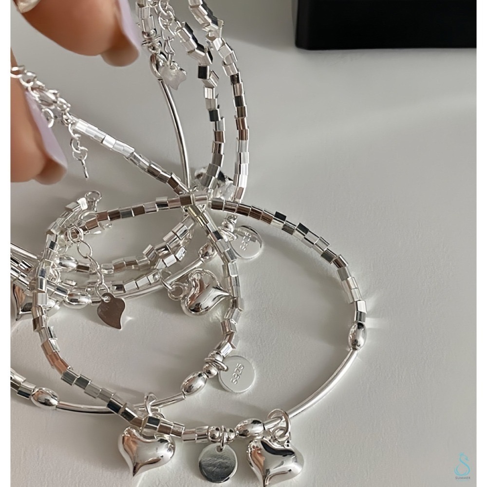 SUMMER韓 銀飾💫［925純銀］立方拼接 愛心純銀手鏈-細節圖5