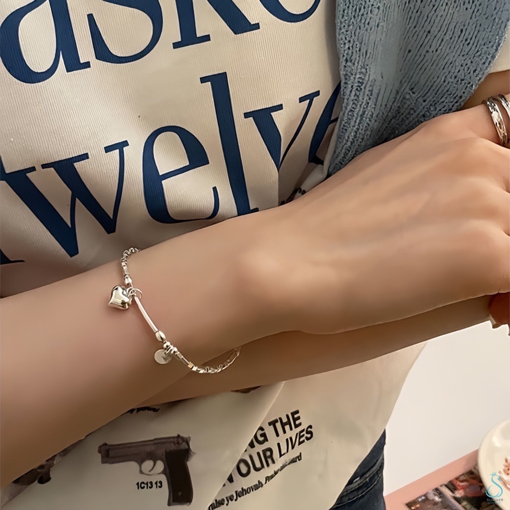 SUMMER韓 銀飾💫［925純銀］立方拼接 愛心純銀手鏈-細節圖7