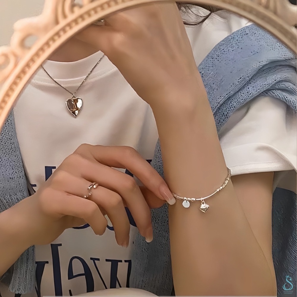 SUMMER韓 銀飾💫［925純銀］立方拼接 愛心純銀手鏈-細節圖8