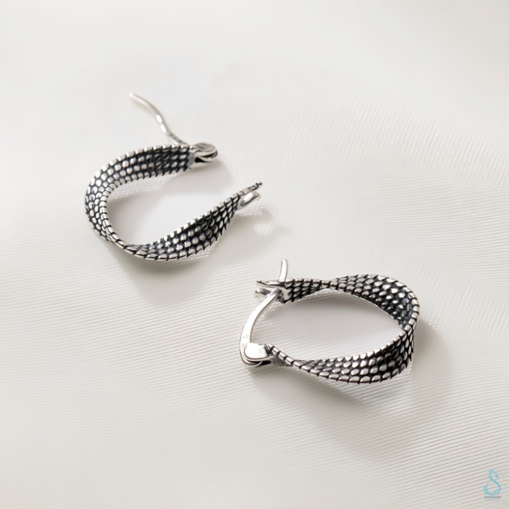 SUMMER 銀飾💫［925純銀］復古泰銀 麻花弦弧線條 耳扣耳環 純銀耳環-細節圖6