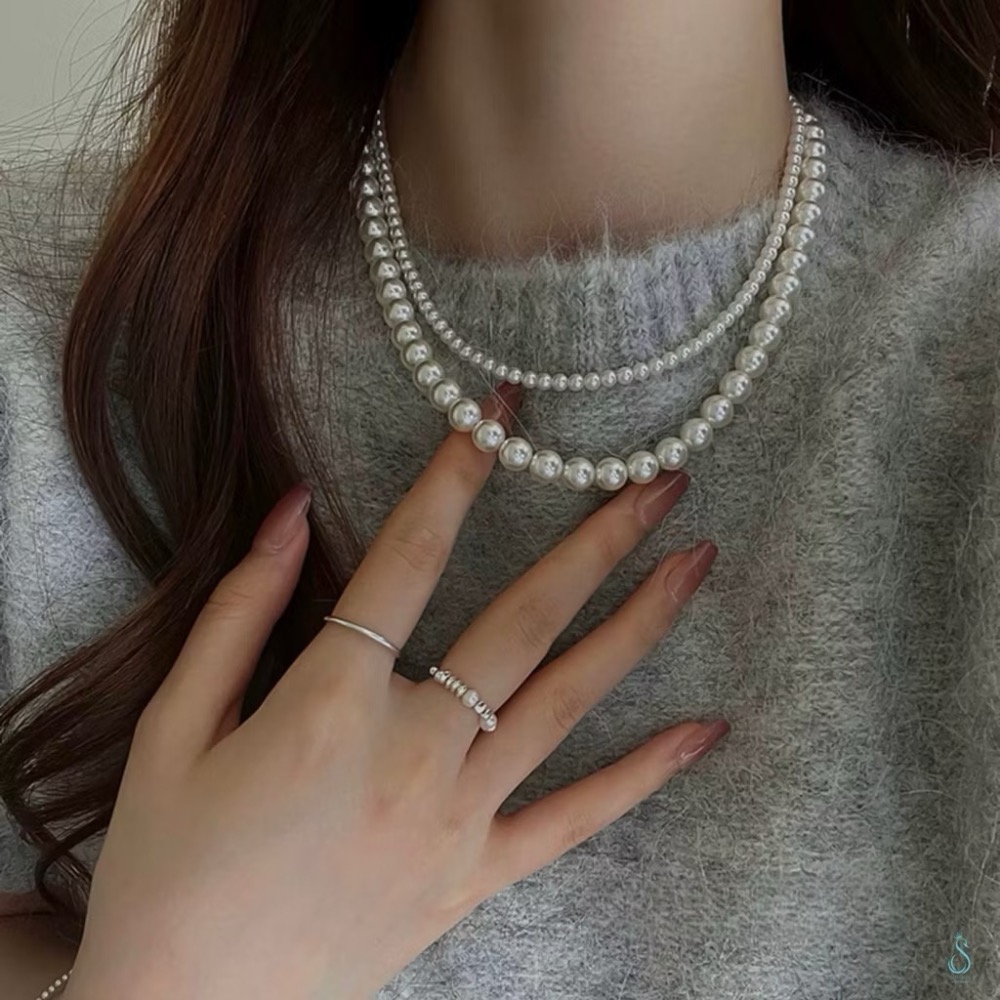 《升級版》不退流行的經典 正韓 亮澤光感 施華洛世奇 珍珠項鏈 經典 復古 純銀項鏈-細節圖4