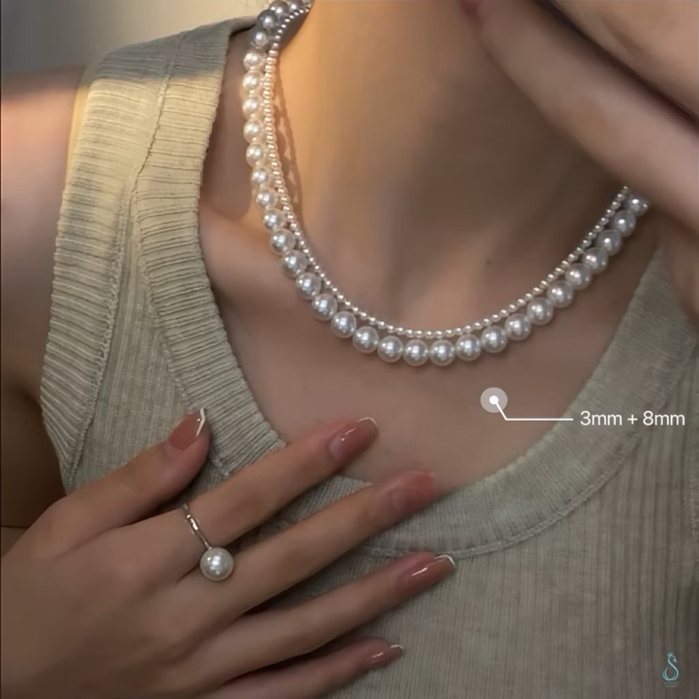 《升級版》不退流行的經典 正韓 亮澤光感 施華洛世奇 珍珠項鏈 經典 復古 純銀項鏈-細節圖9