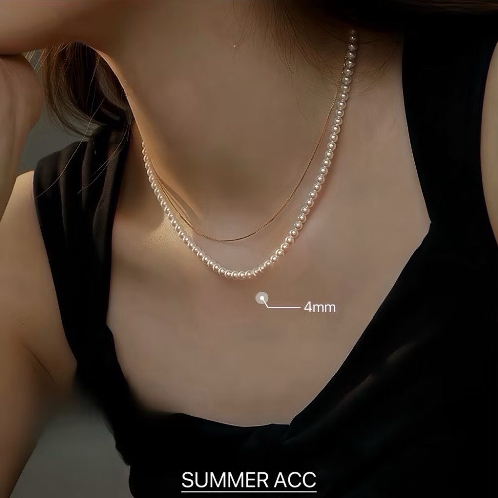 《升級版》不退流行的經典 正韓 亮澤光感 施華洛世奇 珍珠項鏈 經典 復古 純銀項鏈-細節圖5