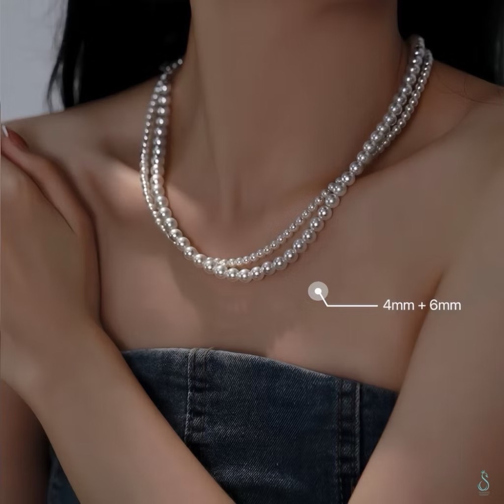 《升級版》不退流行的經典 正韓 亮澤光感 施華洛世奇 珍珠項鏈 經典 復古 純銀項鏈-規格圖9