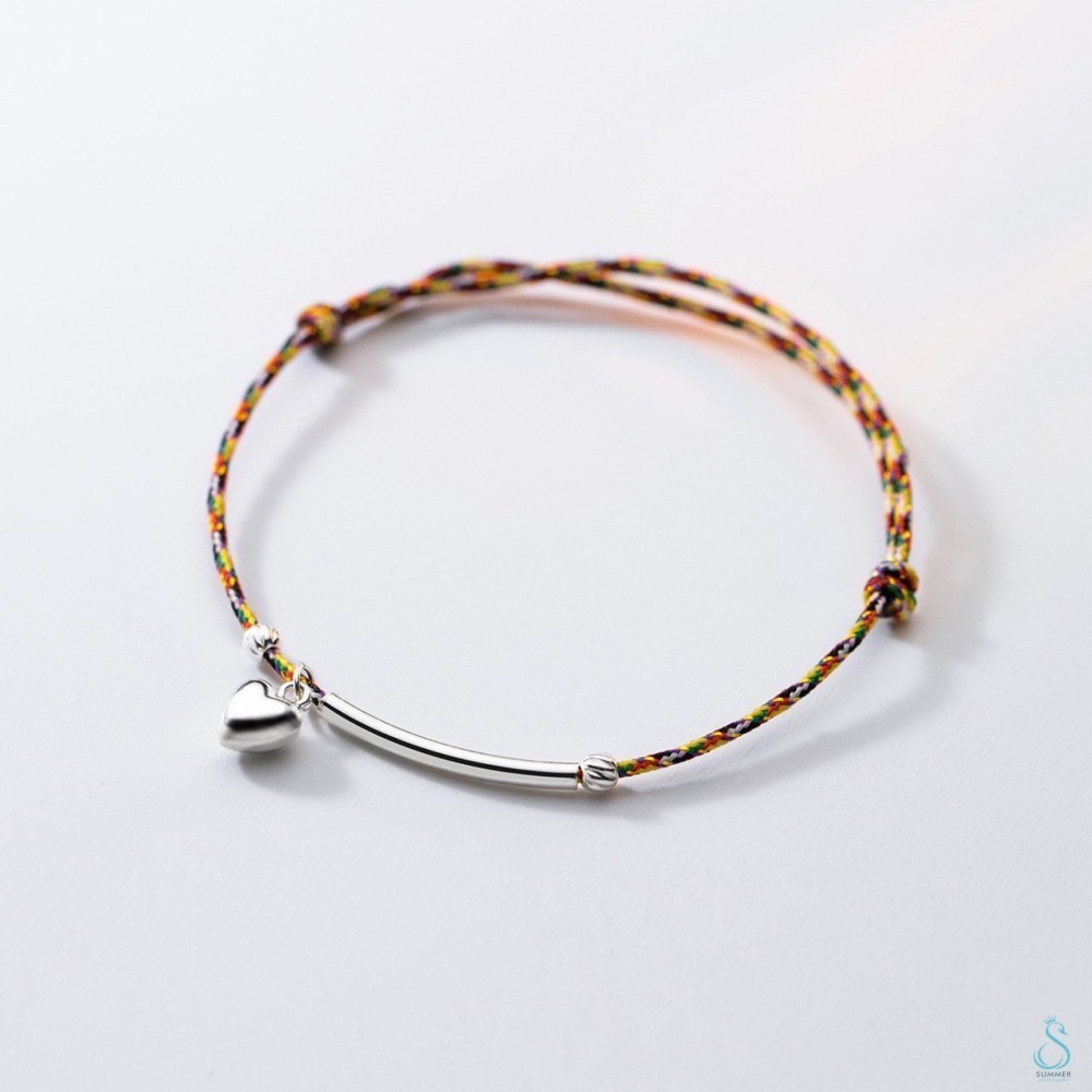 SUMMER 銀飾💫［925純銀］開運招財 避邪保平安 立體小愛心 五色線手繩 純銀手鍊-細節圖4