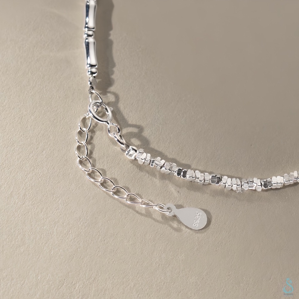 SUMMER 銀飾💫［925純銀］天然和田玉 竹節拼接碎銀手鍊 純銀手鏈-細節圖8