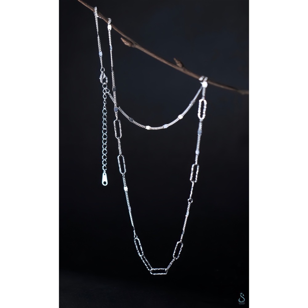 SUMMER 銀飾💫［925純銀］閃片拼接閃光方鏈 純銀項鍊-細節圖2