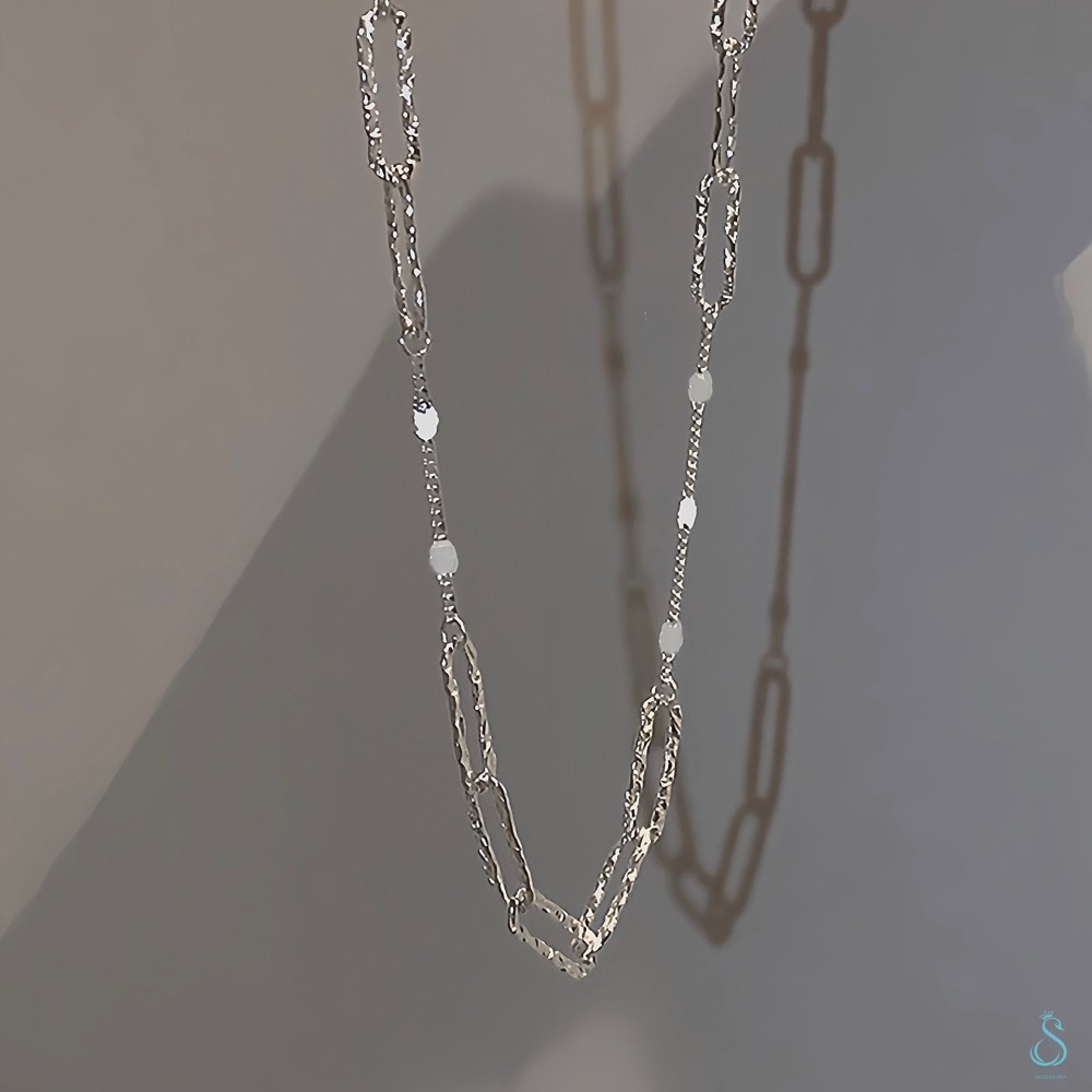 SUMMER 銀飾💫［925純銀］閃片拼接閃光方鏈 純銀項鍊-細節圖3