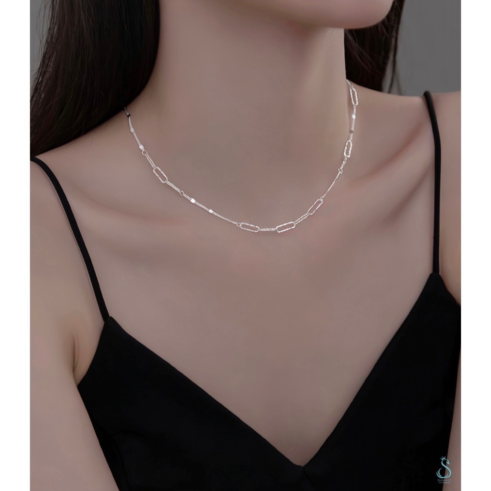 SUMMER 銀飾💫［925純銀］閃片拼接閃光方鏈 純銀項鍊-細節圖4
