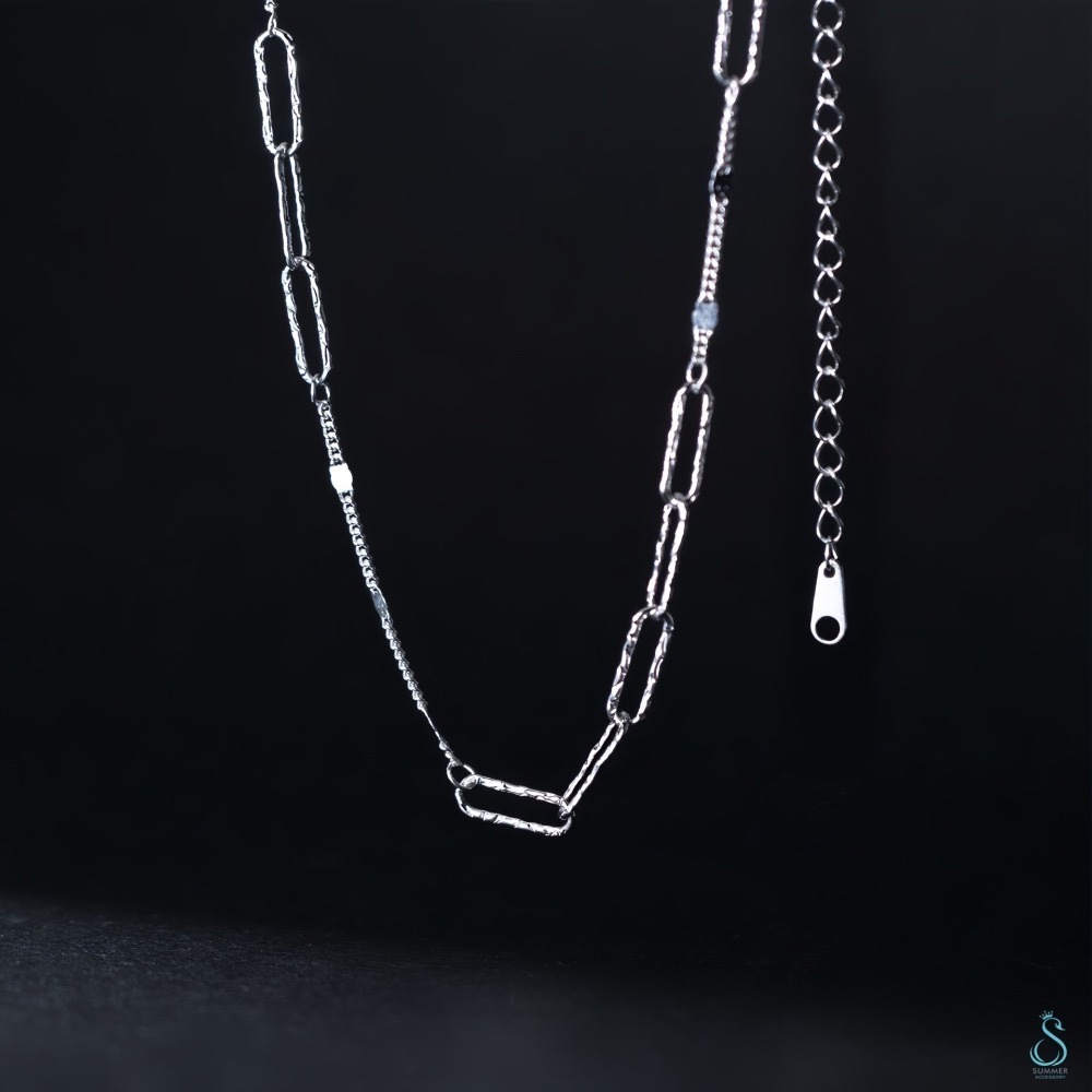 SUMMER 銀飾💫［925純銀］閃片拼接閃光方鏈 純銀項鍊-細節圖6