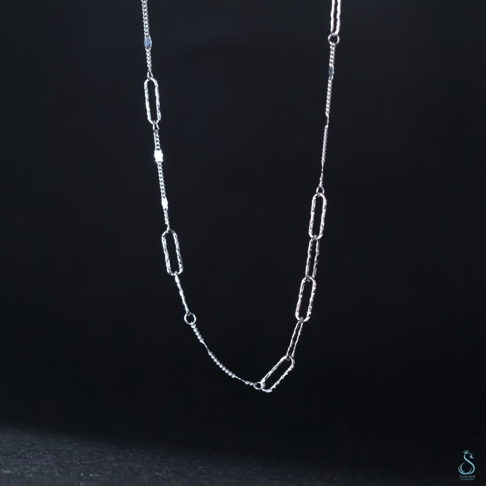 SUMMER 銀飾💫［925純銀］閃片拼接閃光方鏈 純銀項鍊-細節圖7