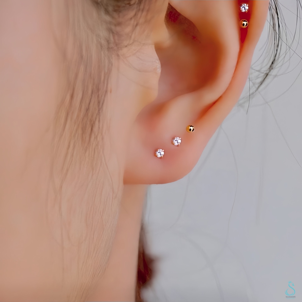 SUMMER 銀飾💫 純銀耳環 ［999足銀］純銀養耳棒《一對優惠價》防過敏 圓珠/小鑽 純銀耳環 養耳棒-細節圖4