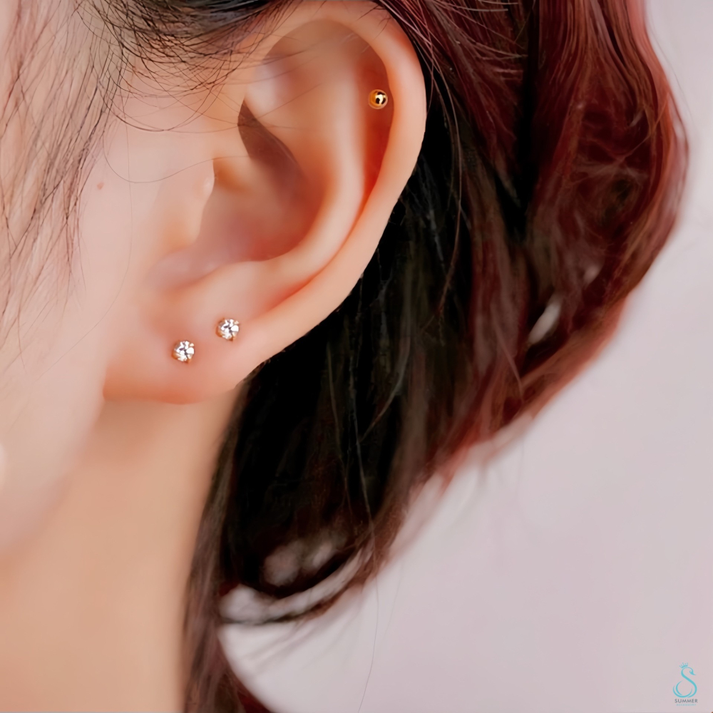 SUMMER 銀飾💫 純銀耳環 ［999足銀］純銀養耳棒《一對優惠價》防過敏 圓珠/小鑽 純銀耳環 養耳棒-細節圖6