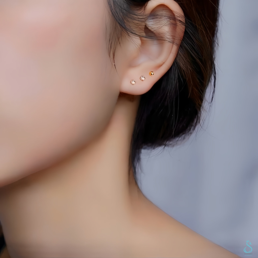 SUMMER 銀飾💫 純銀耳環 ［999足銀］純銀養耳棒《一對優惠價》防過敏 圓珠/小鑽 純銀耳環 養耳棒-細節圖9