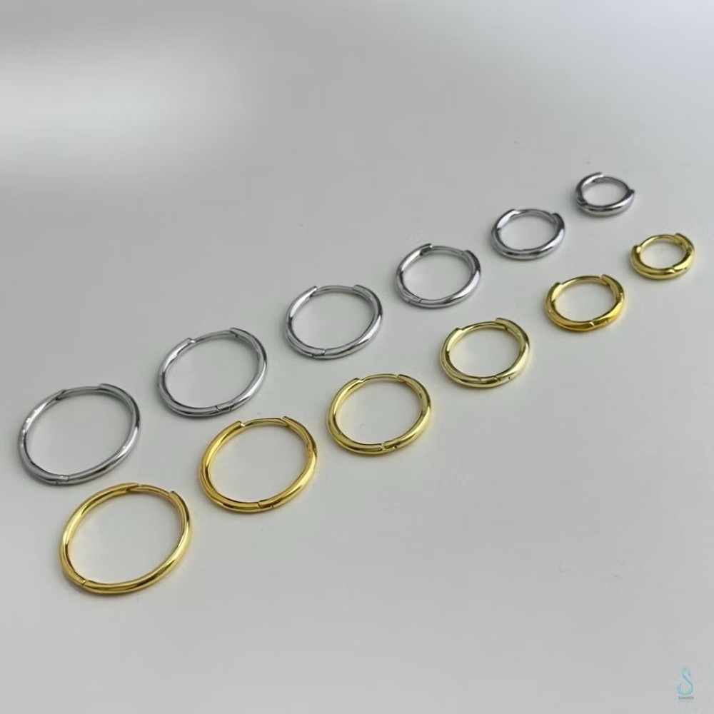 SUMMER 銀飾💫［925純銀］全純銀不過敏 洗澡睡覺不用摘 內圈實心完美大小6種尺寸基礎簡約耳扣耳環 純銀耳環-細節圖5