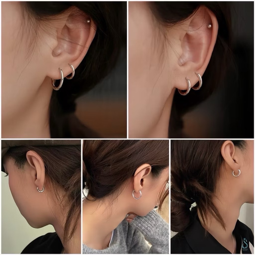 SUMMER 銀飾💫［925純銀］全純銀不過敏 洗澡睡覺不用摘 內圈實心完美大小6種尺寸基礎簡約耳扣耳環 純銀耳環-細節圖6