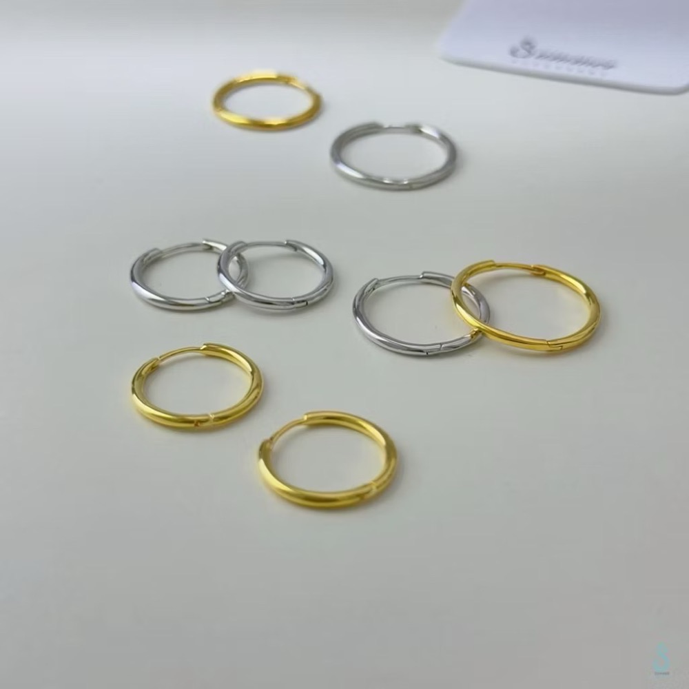 SUMMER 銀飾💫［925純銀］全純銀不過敏 洗澡睡覺不用摘 內圈實心完美大小6種尺寸基礎簡約耳扣耳環 純銀耳環-細節圖7